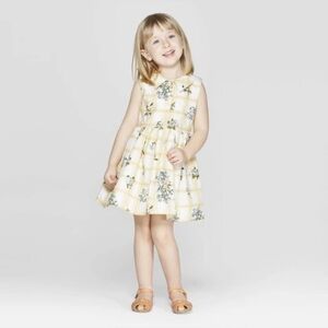 Milla & Emma Little Girls Yellow Floral Button Down‎ Fit and Flare Dress Size 4T